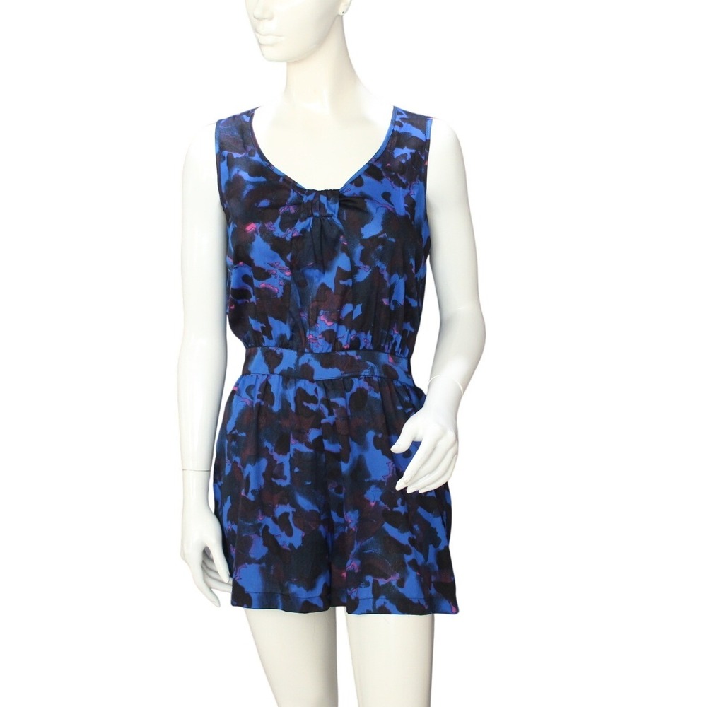 Apollo Blue Black Abstract Romper Open Back Size L